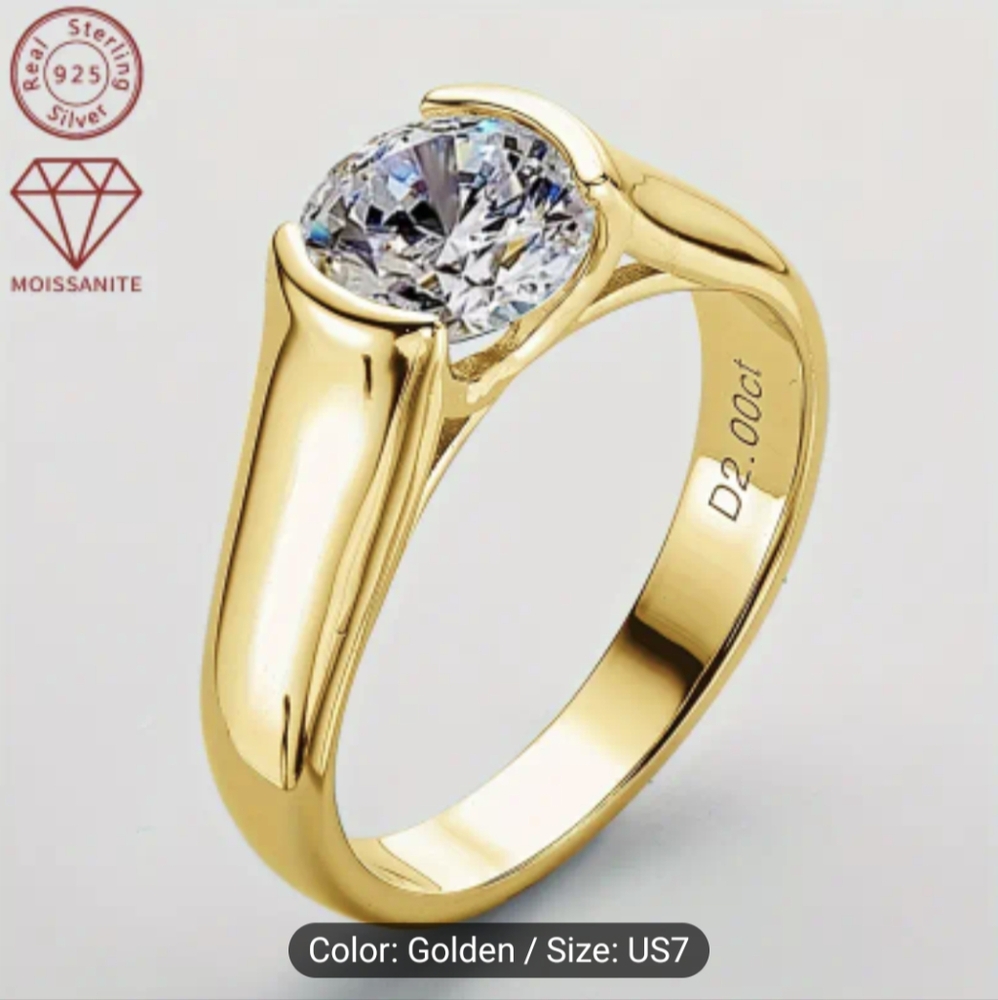 Elegant Classic 2CT Round Moissanite Ring